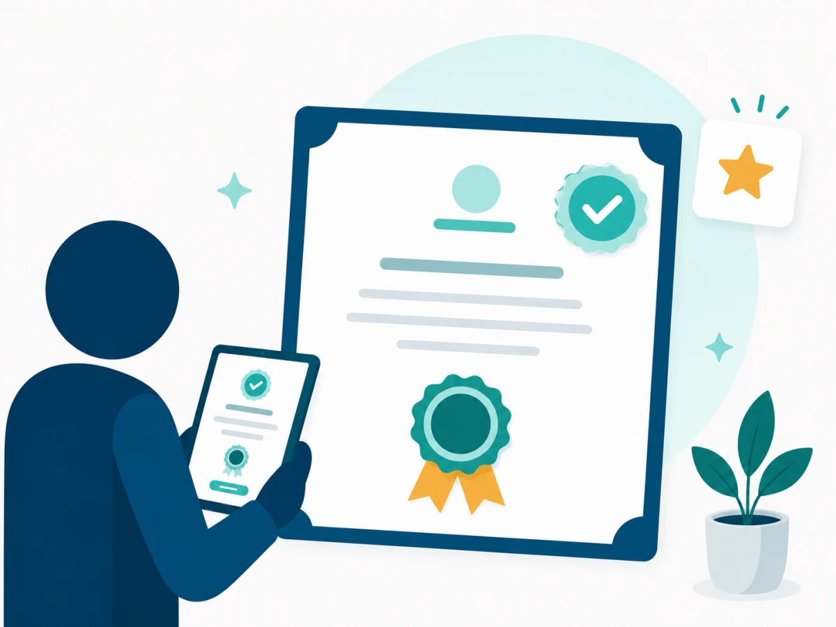 Branded certificate with verification badge and ribbon seal