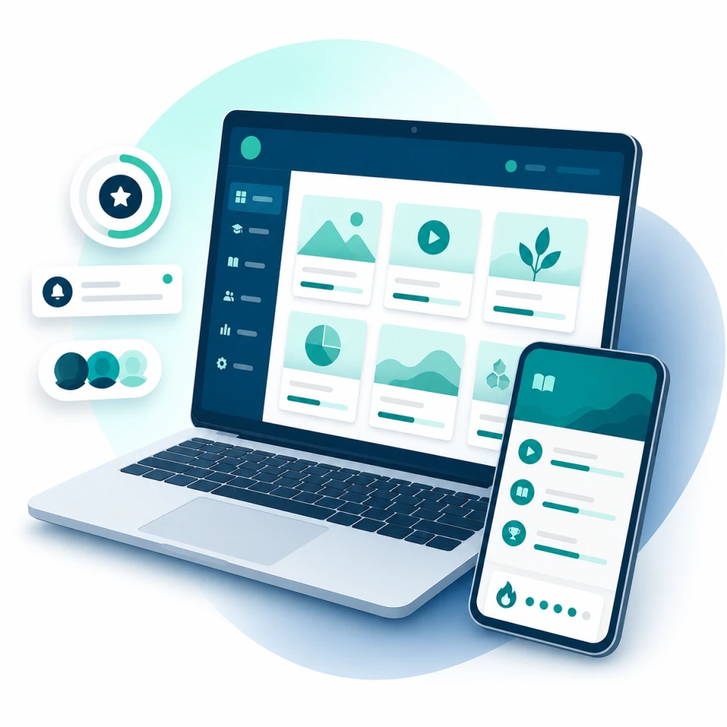Hotline LMS dashboard and learner mobile app