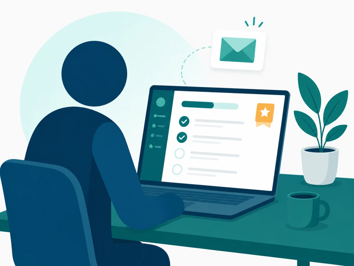 New hire working through an onboarding checklist on a branded learning platform